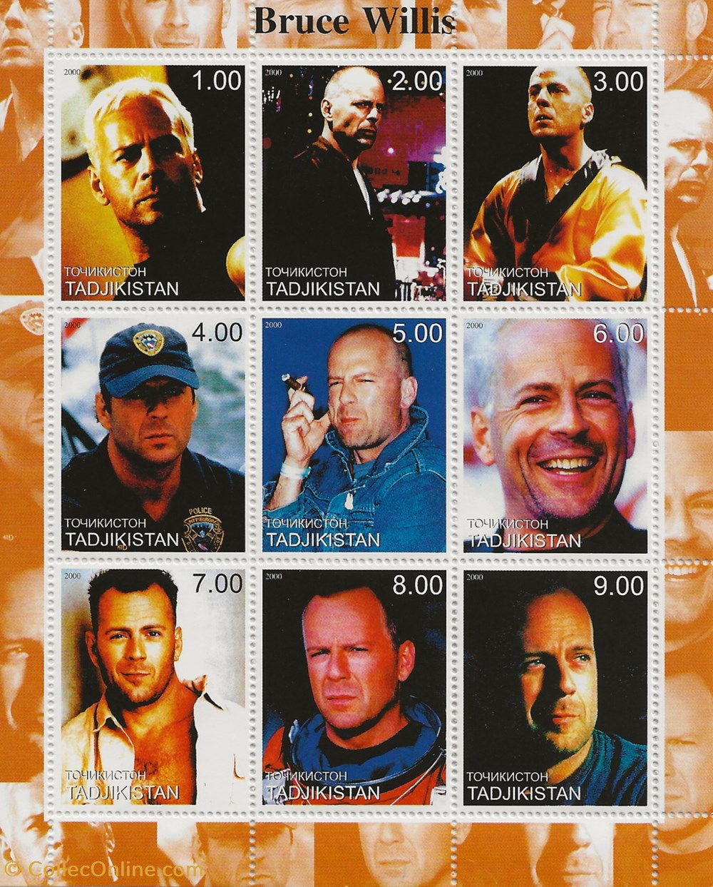 timbres zzz bloc tadjikistan 2000 bruce willis
