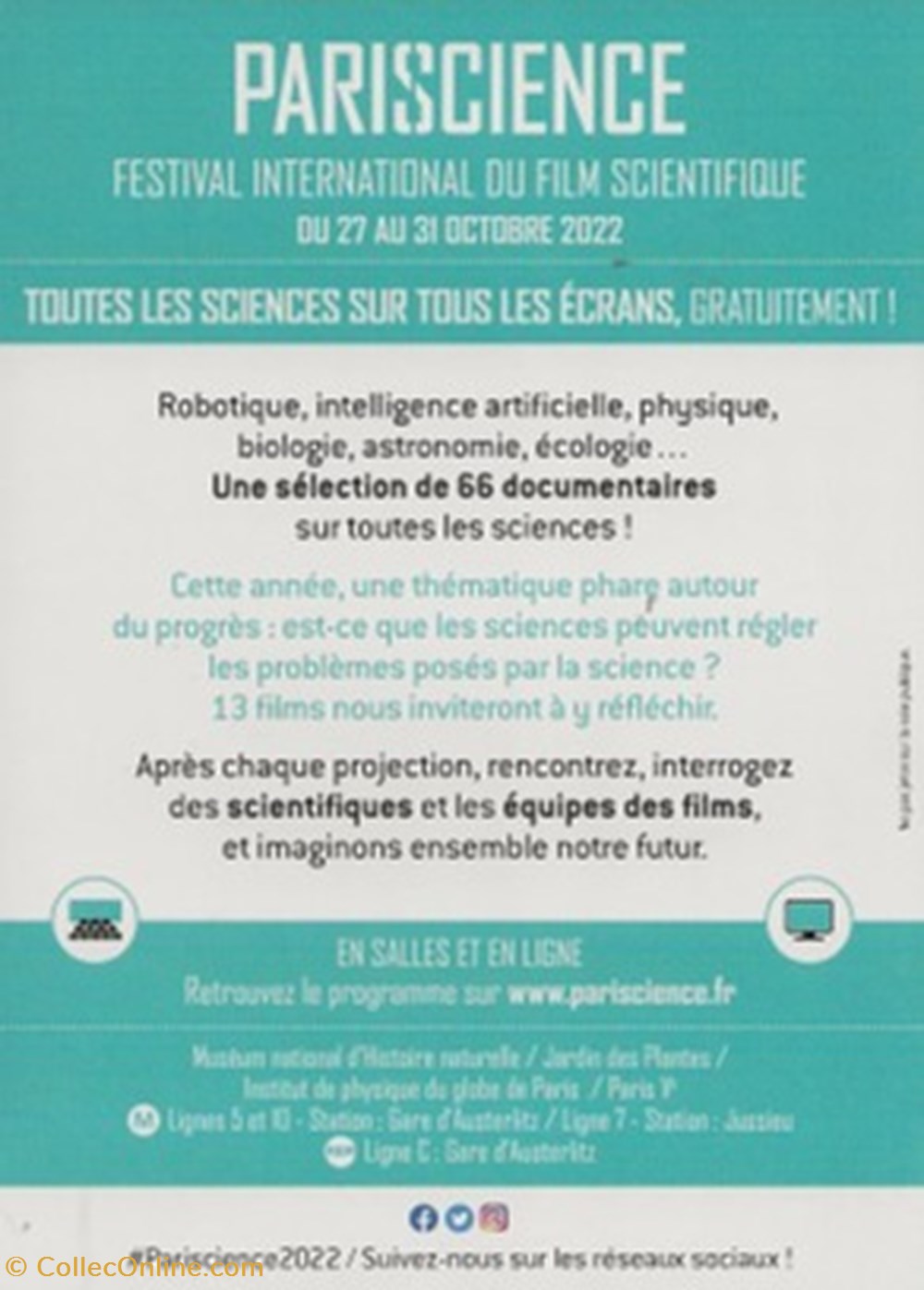 Paris Festival international du film scientifique - Pariscience 2022 cartes postales autres paris festival international du film scientifique pariscience 2022