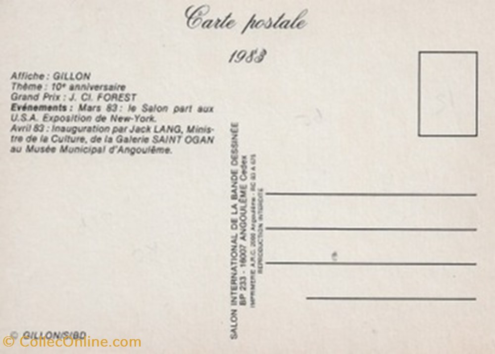 cartes postales bande dessinee angouleme 16 1983