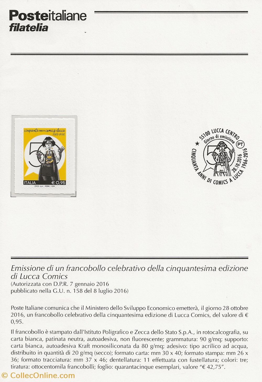 ZZZ - Italie 2016 document philatélique timbres zzz italie 2016 document philatelique