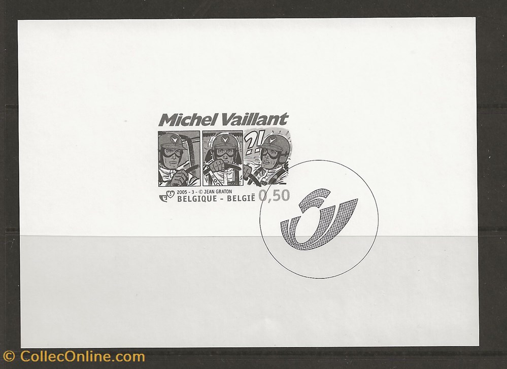 ZZZ - Belgique 2005 feuillet noir et blanc du timbre Michel Vaillant timbres zzz belgique 2005 feuillet noir et blanc du timbre michel vaillant