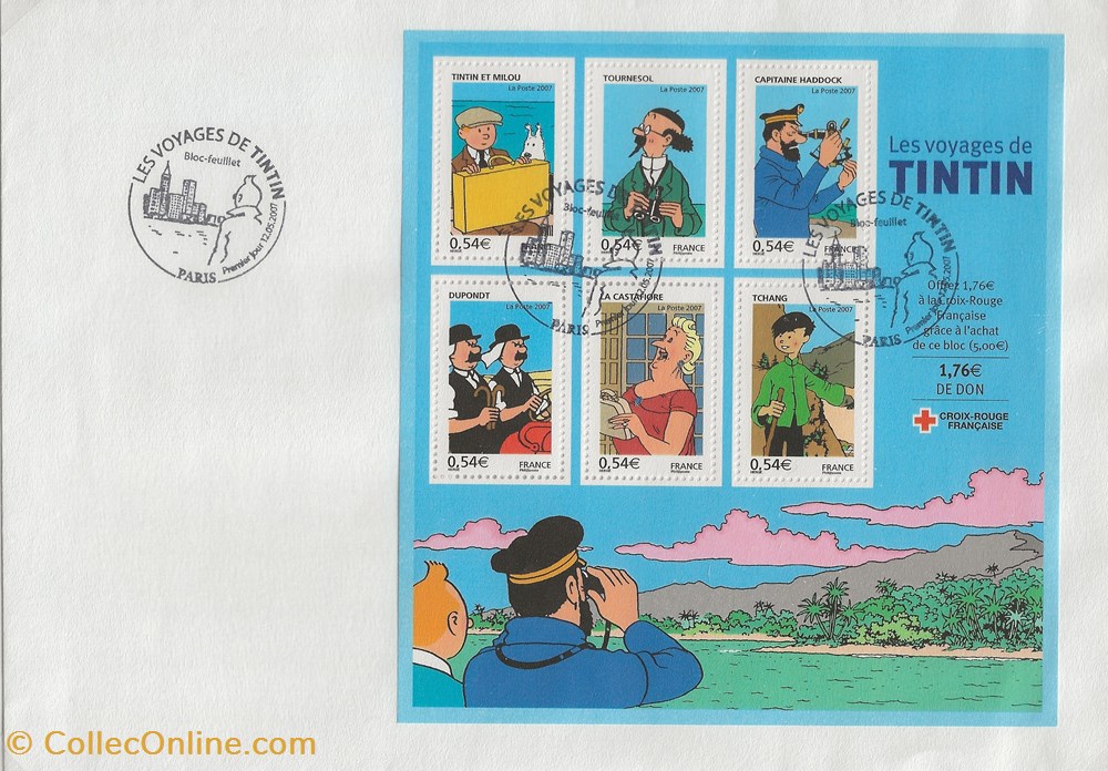 Paris (75) 2007 Les voyages de Tintin timbres paris 75 2007 les voyages de tintin