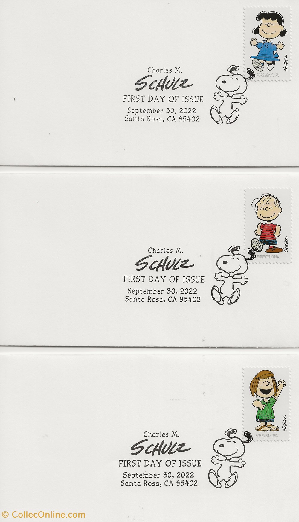 Santa Rosa (Etats-Unis) 2022 Charles M Schulz 3 timbres santa rosa etats unis 2022 charles m schulz