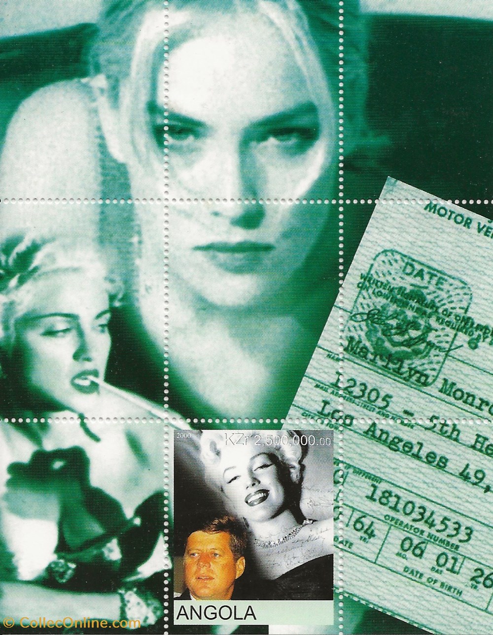 ZZZ Blocs (Angola) 2000 Marilyn Monroe 3 timbres zzz blocs angola 2000 marilyn monroe