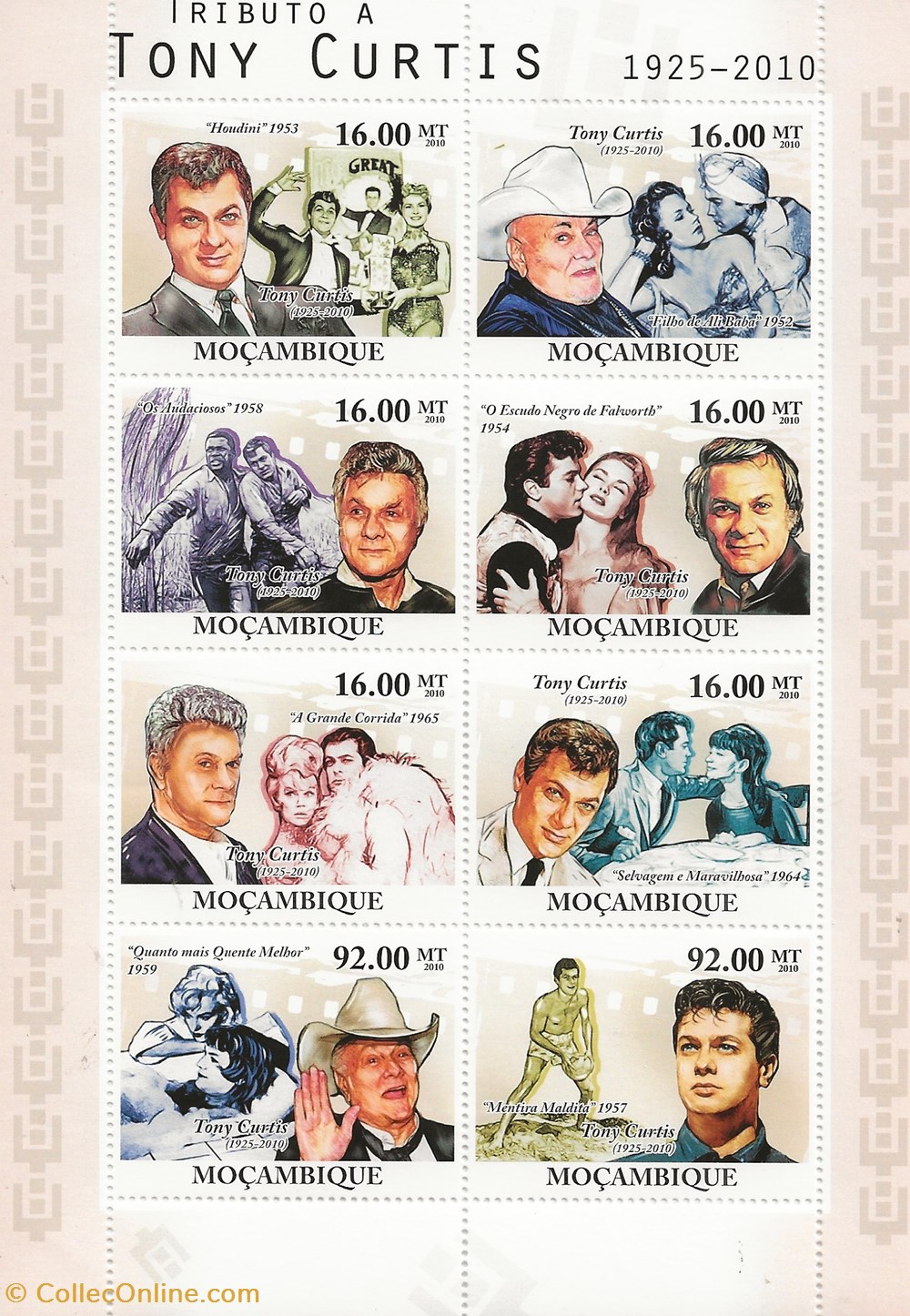 timbres zzz bloc mozambique 2010 tony curtis