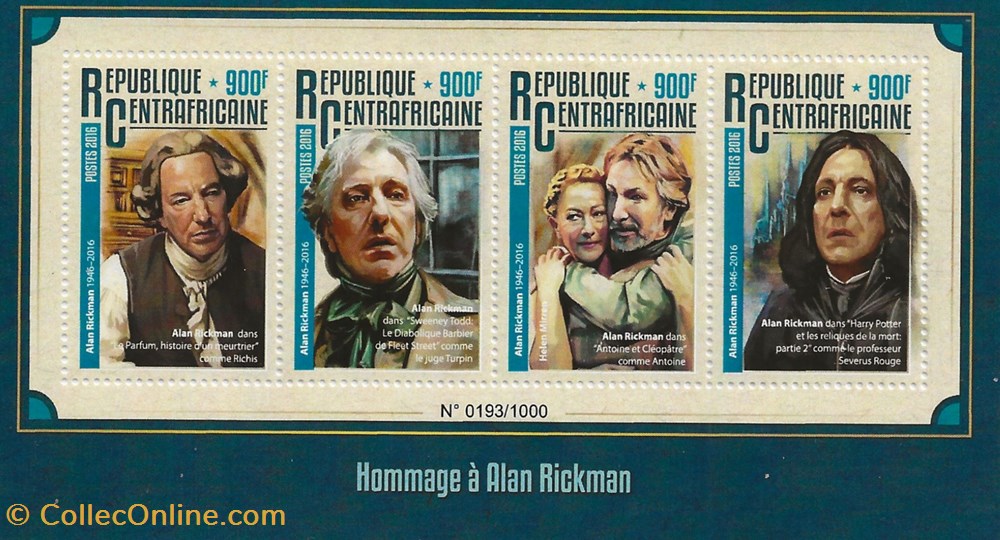 ZZZ Bloc (République Centrafricaine) 2006 Hommage à Alan Rickman timbres zzz bloc republique centrafricaine 2006 hommage a alan rickman