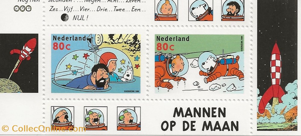 ZZZ - Pays Bas - Mannen op de maan 4 timbres zzz pays bas mannen op de maan