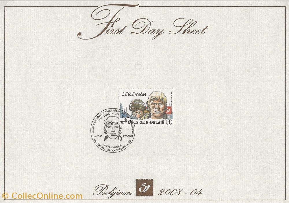 timbres bruxelles belgique 2008 first day sheet jeremiah