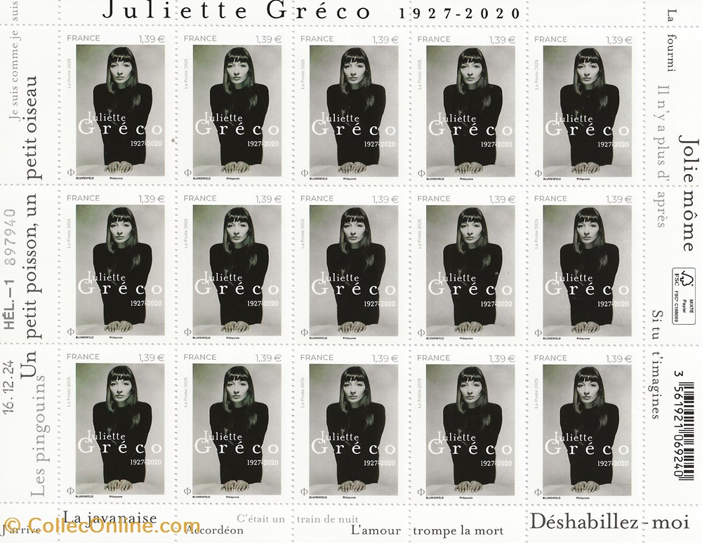 timbres zzz 2025 feuillet juliette greco
