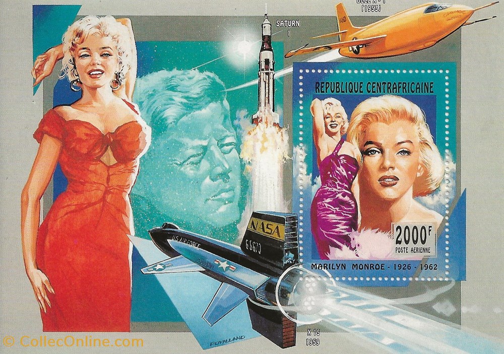 ZZZ Blocs (République Centrafricaine) 1995 Marilyn Monroe timbres zzz blocs republique centrafricaine 1995 marilyn monroe