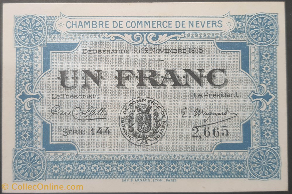 billets europe france chambre de commerce de nevers 1 francs 1915