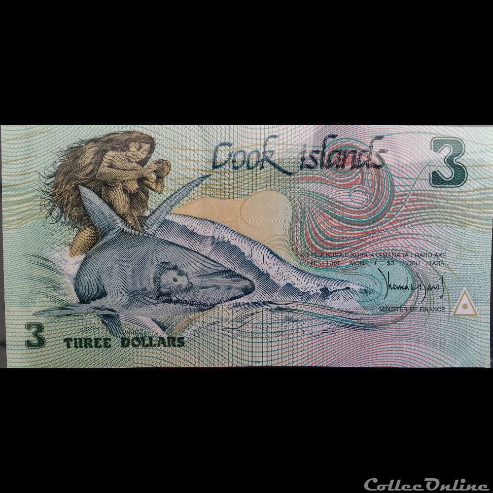 3 Dollars Cook Island ÉMISSIONS DE 1987 billet oceanie ile 3 dollars cook island emissions de 1987