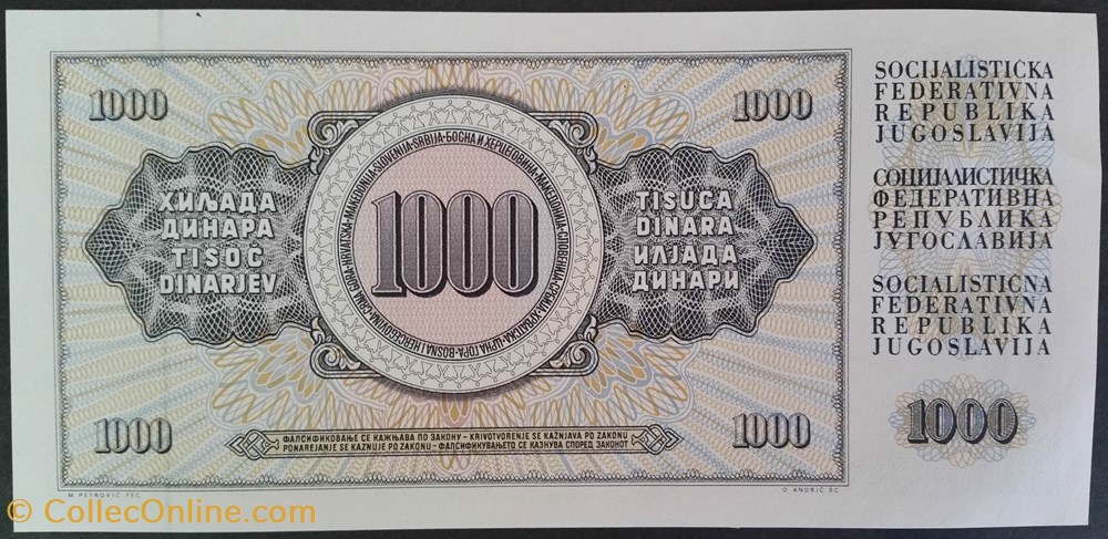 billets europe yougoslavie 1000 dinara 1981