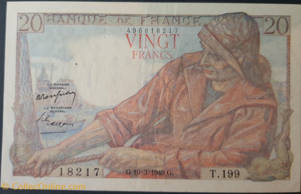 Vingt Francs G.10-3-1949 billets europe france vingt francs g 10 3 1949