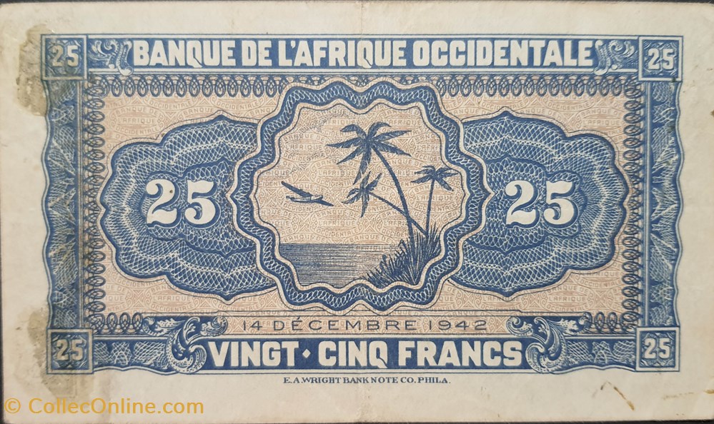 25 Francs 1942 billets afrique 25 francs 1942