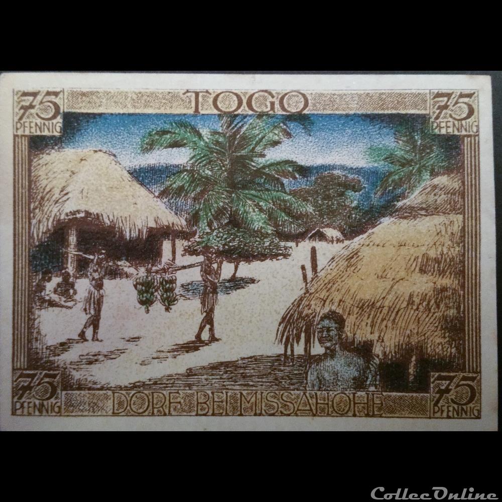 75 Pfennig du Togo 1921 billets afrique 75 pfennig du togo 1921