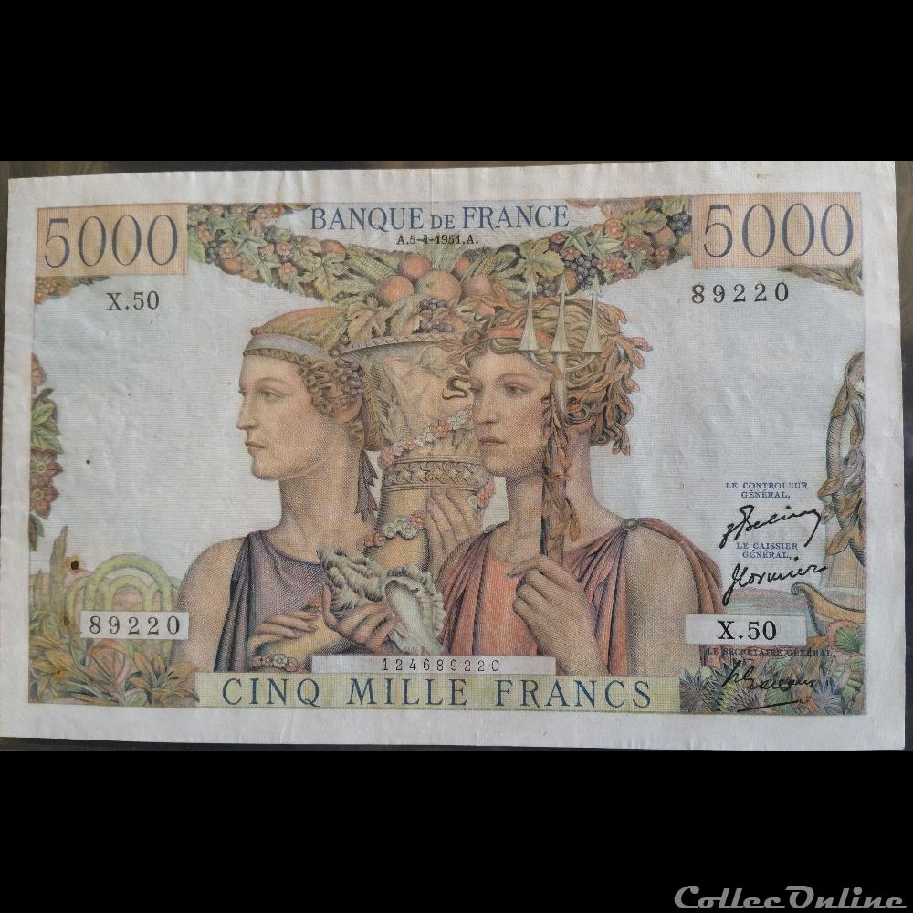 Cinq Mille Francs 5-4-1951 billet france republique du congo cinq mille francs 5 4 1951