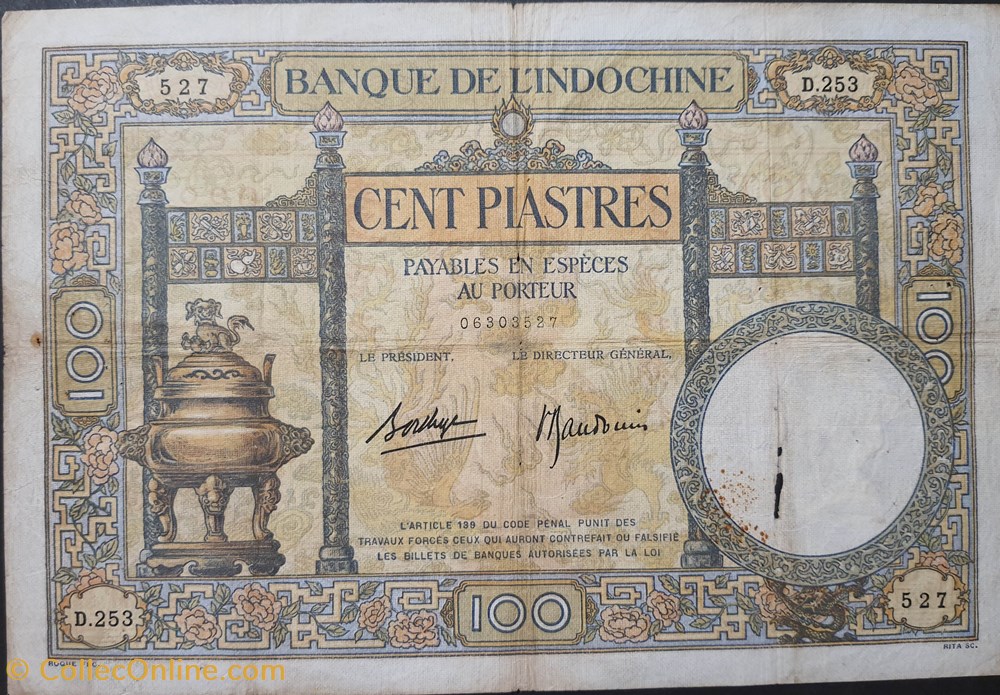 100 piastres 1939 billets asie 100 piastres 1939