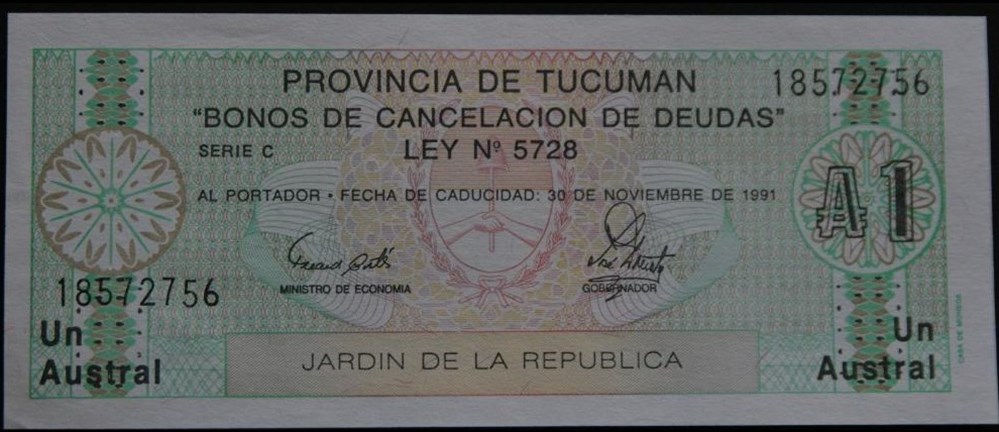Argentine 1 Austral 1991 (Tucuman) billets amerique du sud argentine 1 austral 1991 tucuman