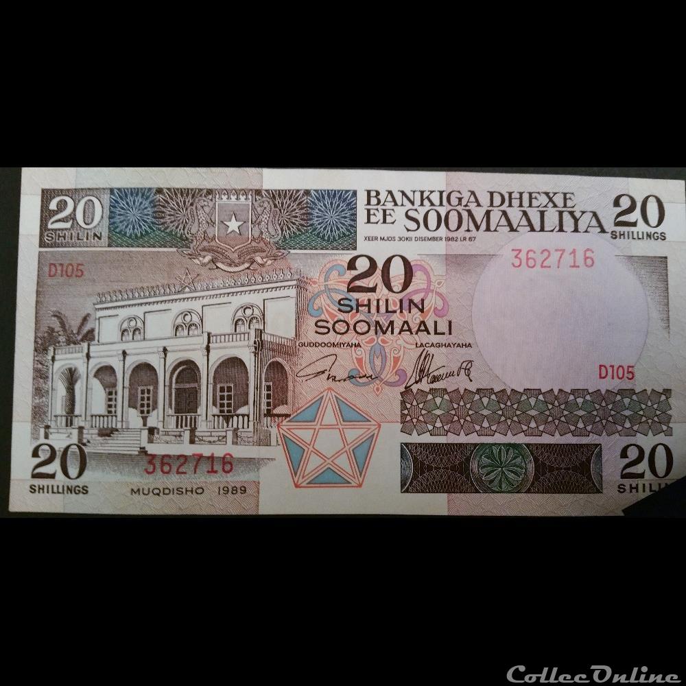 20 Shillings 1989 billets afrique somalie 20 shillings 1989