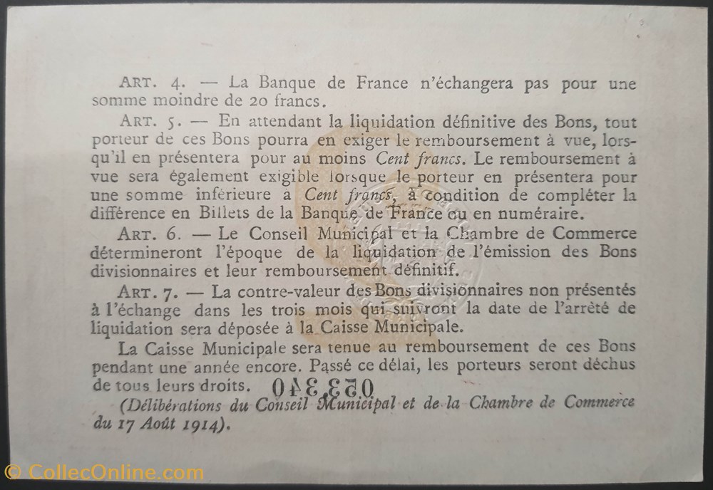 billets europe france chambre de commerce de rouen 2 francs 1916