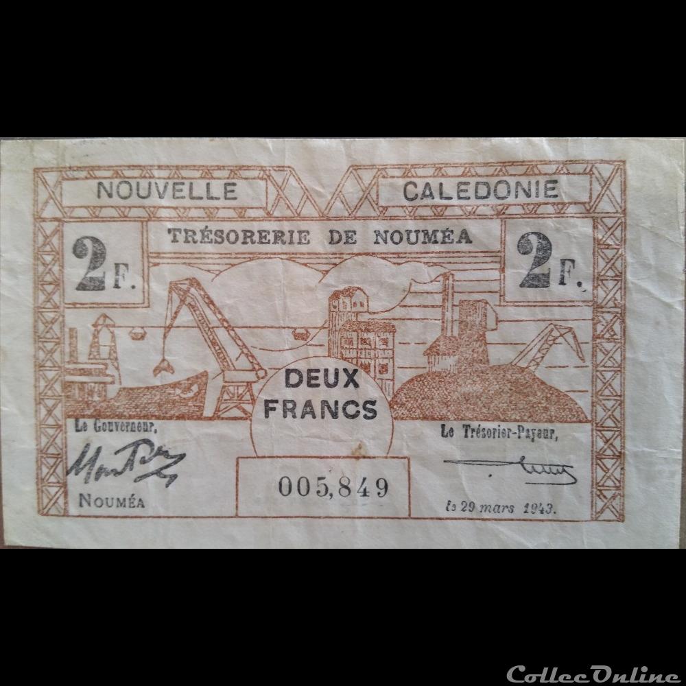 billets europe france 2 francs 1943 tresorerie de noumea