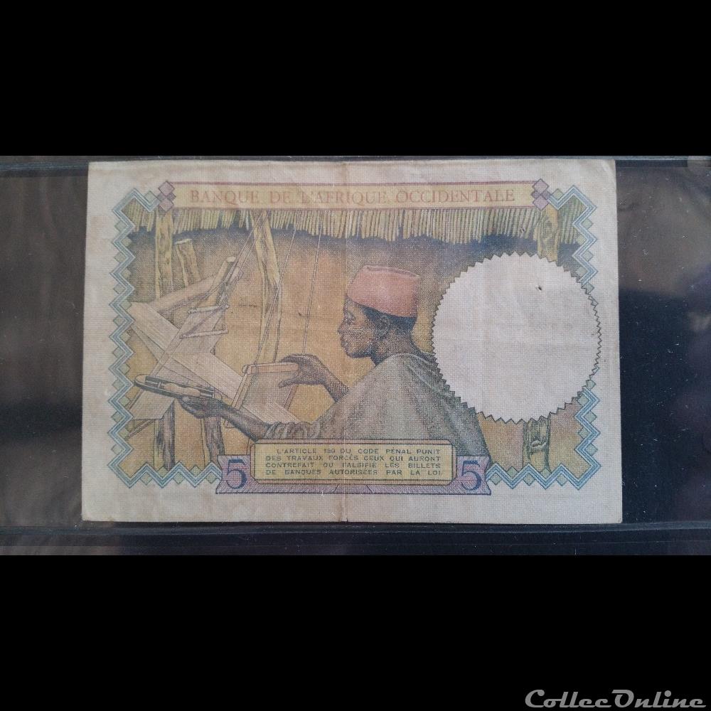 Cinq Francs 12-8-37 billet afrique angola cinq francs 12 8 37