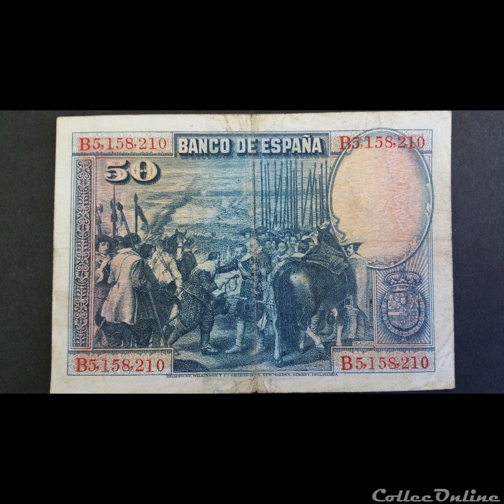 50 Pestas 1928 billet espagne inde 50 pestas 1928