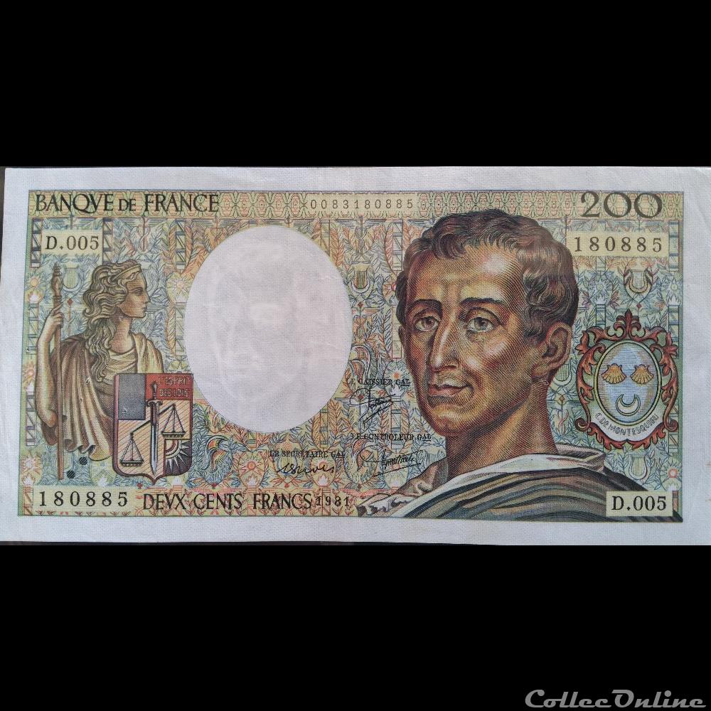 Deux Cent Francs 1981 billets europe france deux cent francs 1981