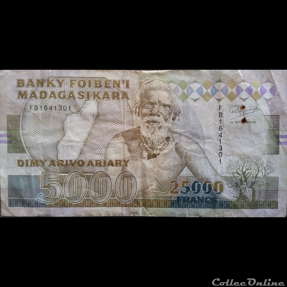 5000 Ariary 25 000 francs billets afrique madagascar 5000 ariary 25 000 francs