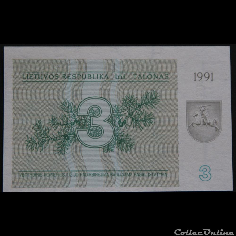 3 talonas1991 billets europe lituanie 3 talonas1991