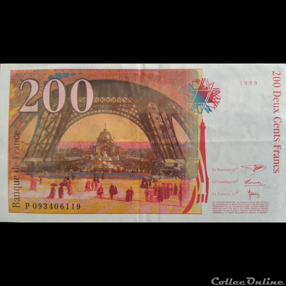 Deux Cent Francs 1999 billets europe france deux cent francs 1999