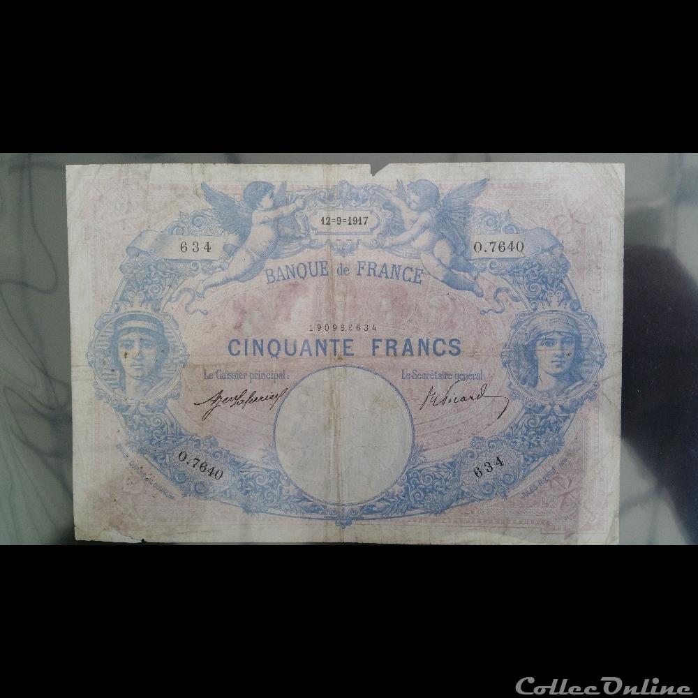 billets europe france cinquante francs 12 09 1917