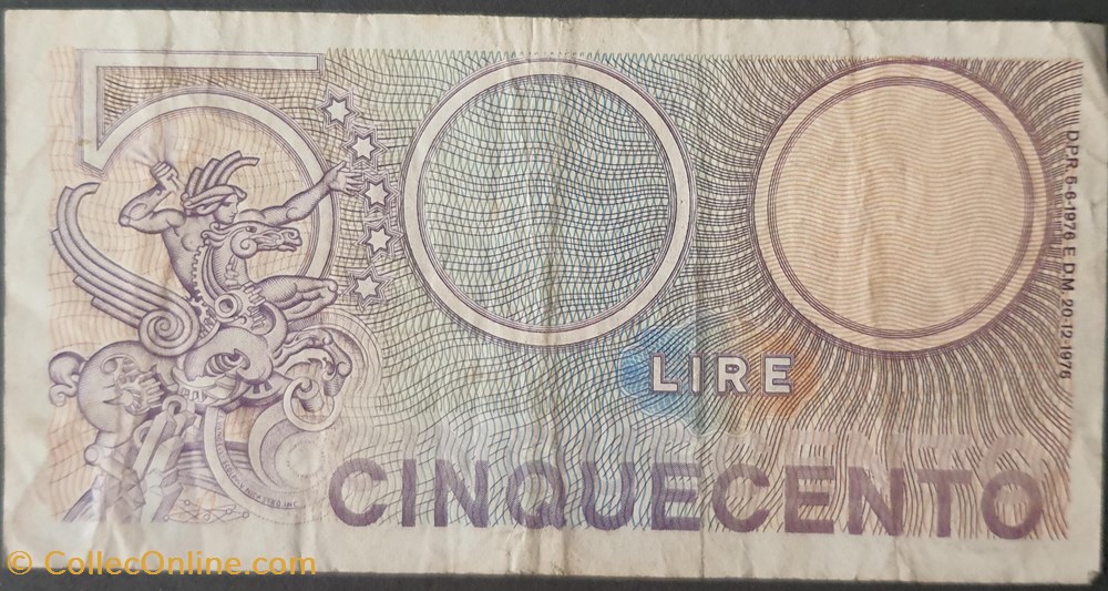500 Lire 1976 billets europe italie 500 lire 1976
