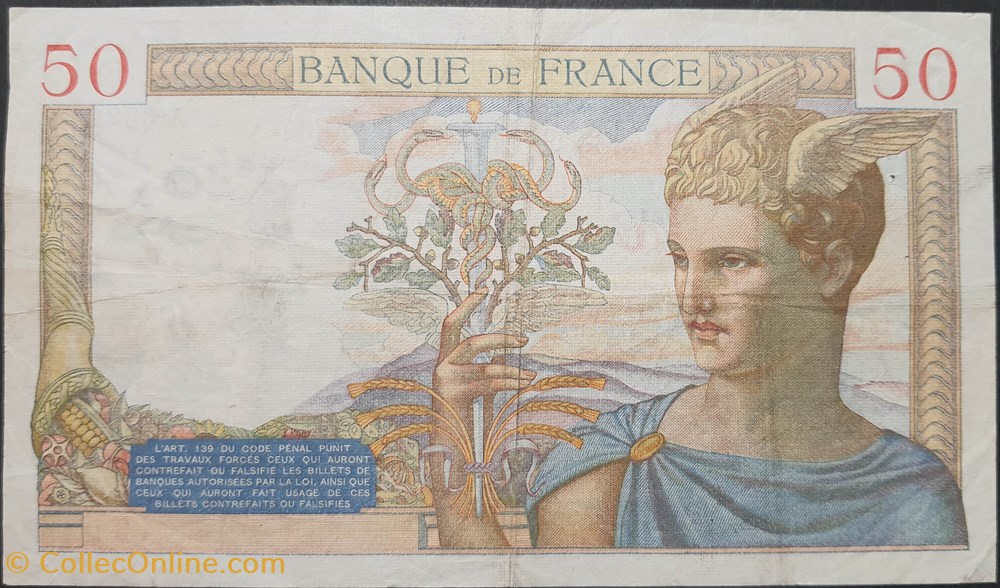 50 Francs Cérès Type 1933 billets europe france 50 francs ceres type 1933
