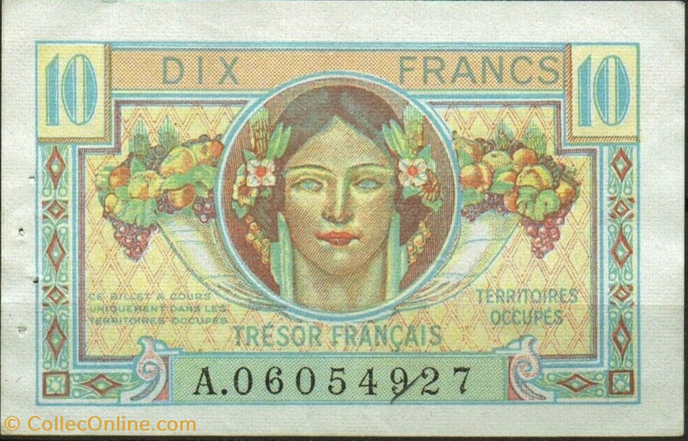 Dix Francs Trésor Français Territoire occupés billets europe france dix francs tresor francais territoire occupes