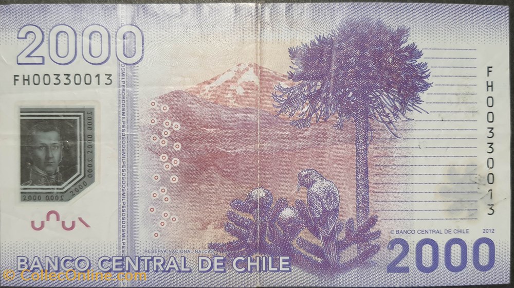 billets amerique du sud chili 2000 pesos 2012 polymere