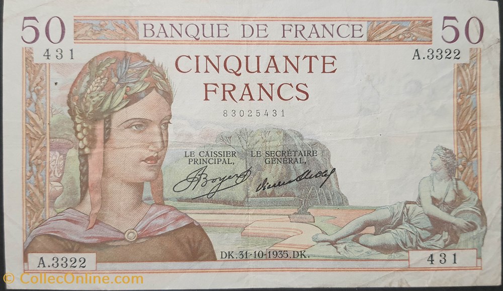 50 Francs Cérès Type 1933 billets europe france 50 francs ceres type 1933