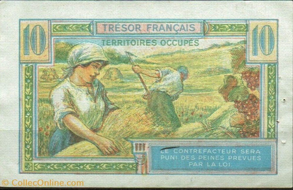 Dix Francs Trésor Français Territoire occupés billets europe france dix francs tresor francais territoire occupes