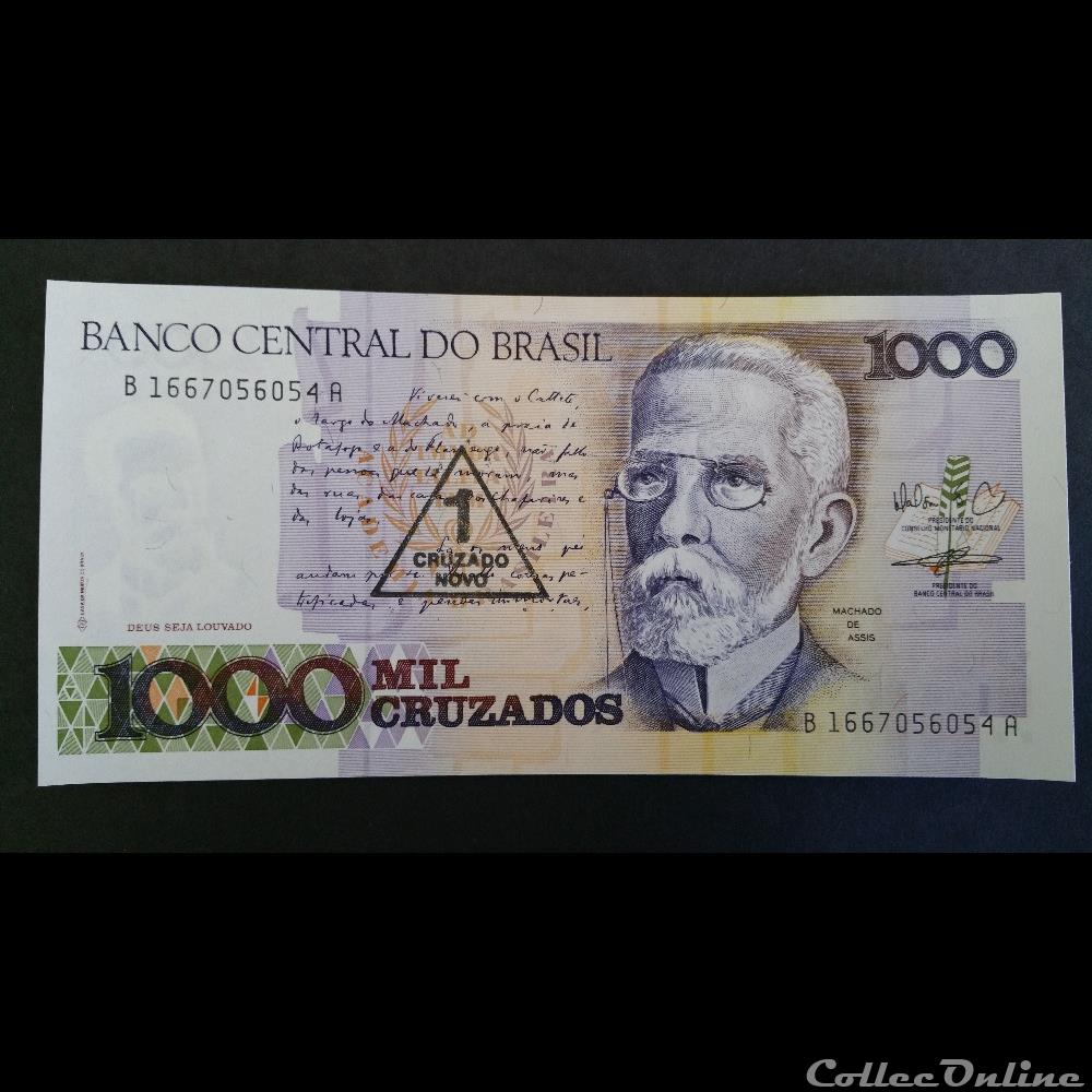 billet amerique du sud bresil 1 cruzado novo on 1000 cruzados 1989