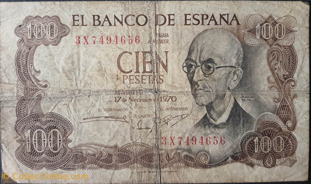 100-Pesetas 10-11-1970 billets europe espagne 100 pesetas 10 11 1970