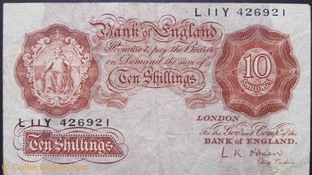 Royaume Uni 10 Shilings type 1955-1960 billets europe royaume uni 10 shilings type 1955 1960