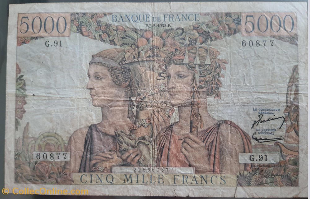 billets europe france cinq mille francs terre et mer 7 2 1952 r