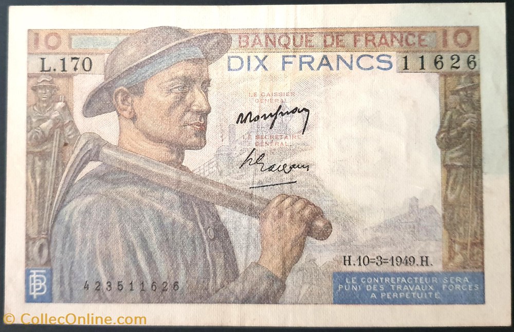 Dix Francs 10-3-1949 billets europe france dix francs 10 3 1949