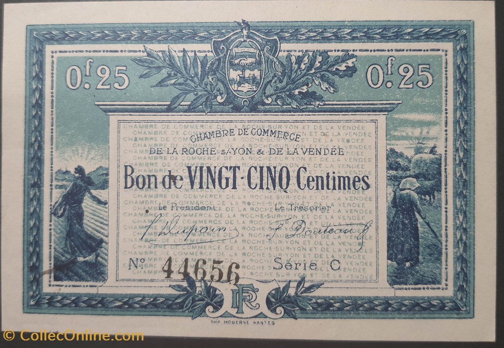 billets europe france chambre de commerce de la roche sur yon et de la vendee 25 centimes 1916