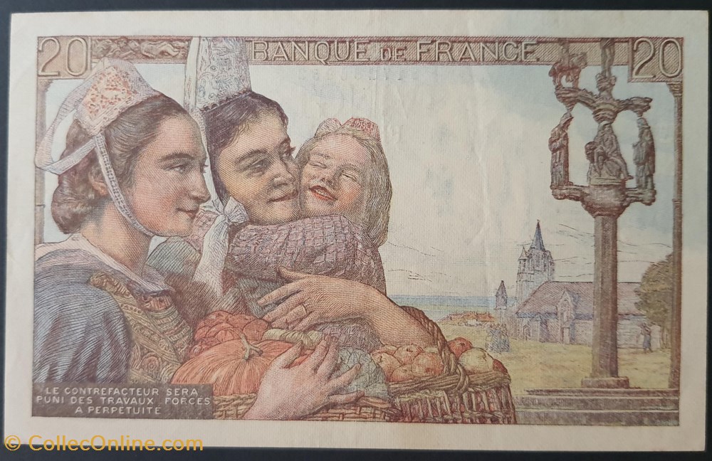 Vingt Francs G.10-3-1949 billets europe france vingt francs g 10 3 1949