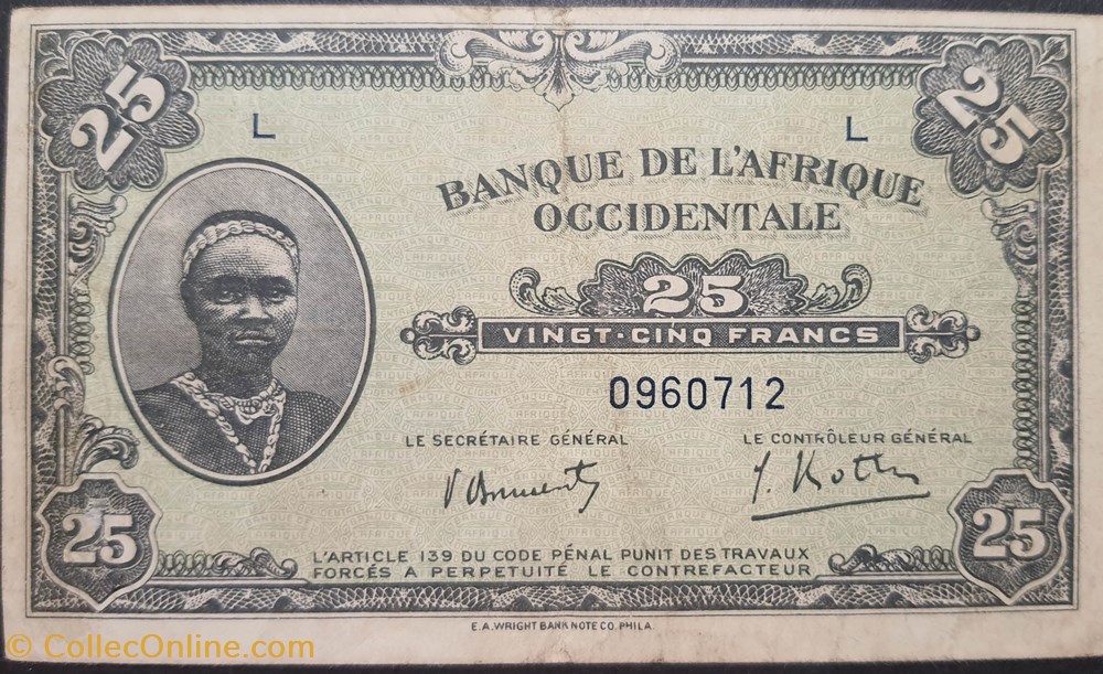 25 Francs 1942 billets afrique 25 francs 1942