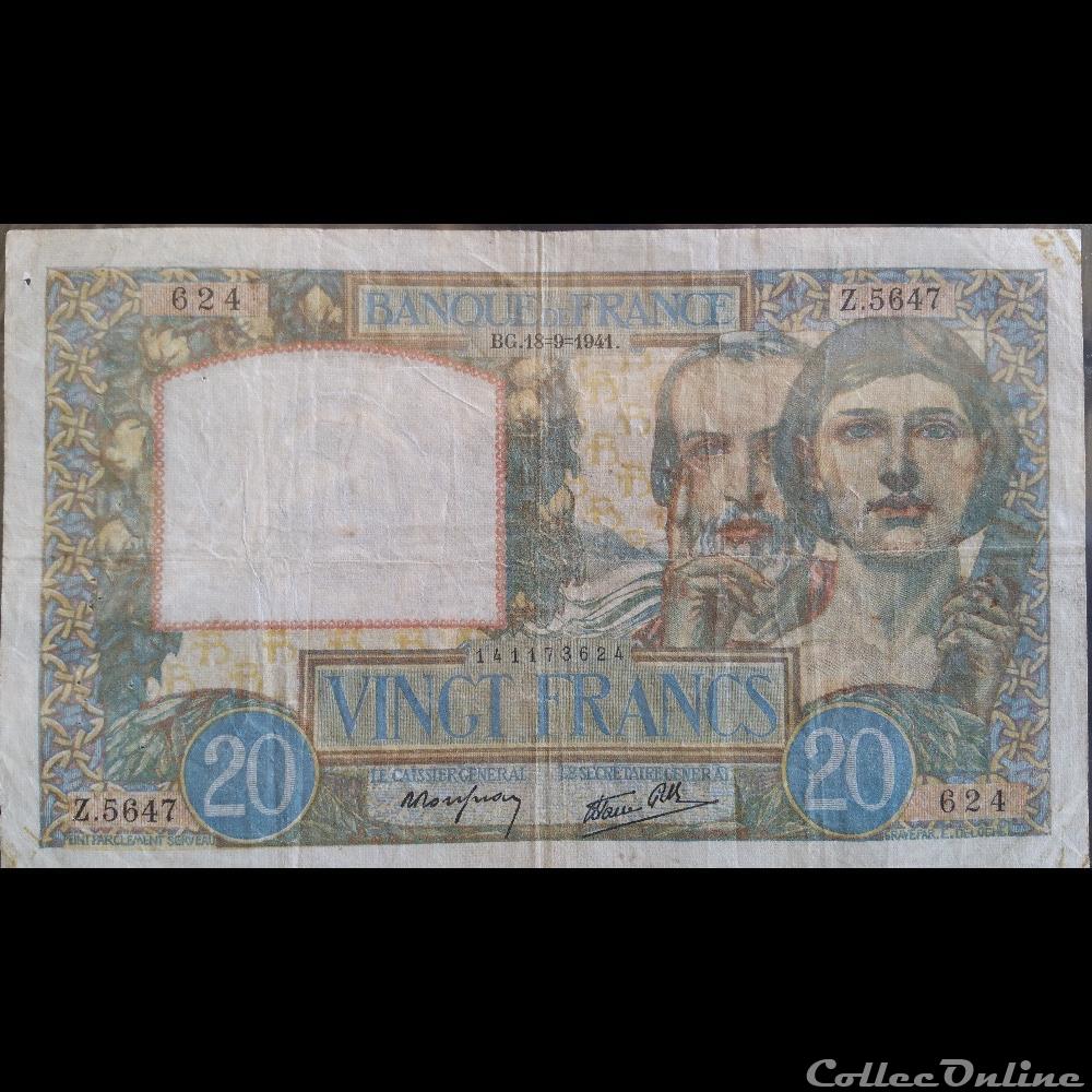 Vingt Francs 19-9-1941 billet france guinee bissau vingt francs 19 9 1941
