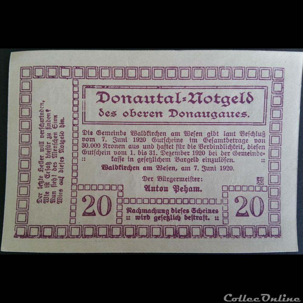 20 Heller 7-6-1920 billet europe autriche 20 heller 7 6 1920