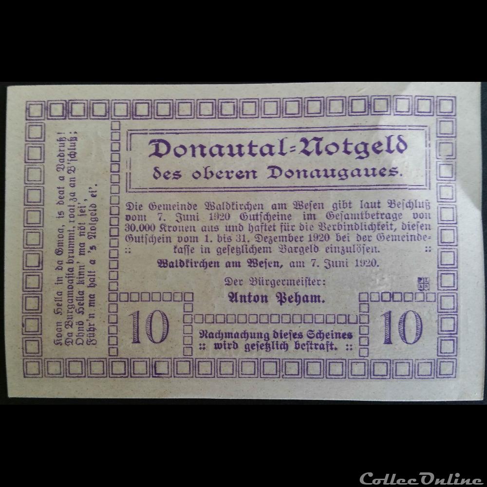 10 Heller 7-6-1920 billet europe autriche 10 heller 7 6 1920